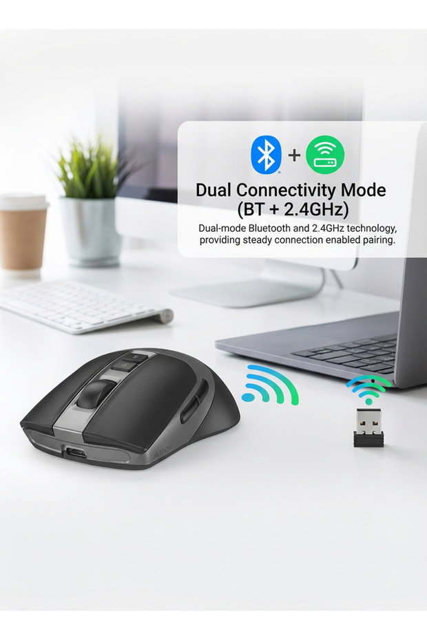 Fstyler Dual Mode Rechargeable Wireless/Bluetooth Mouse With Silent Click, Double-Click Function - 3