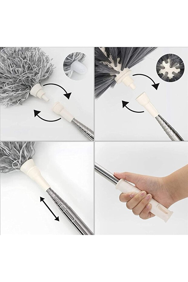 Duster with Extra Long Extension Pole - Microfiber & Cobweb Double Replacement Heads - 3