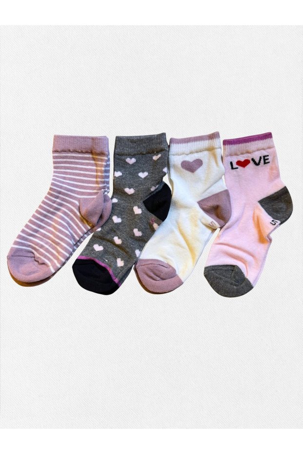 Girl's Winter Socks Cotton Bamboo Fabric 4-Piece Pink White Color Heart Patterned a Quality
