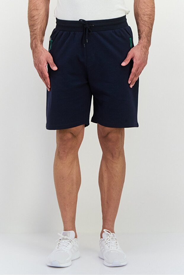 Men Plain Basic Shorts, Navy - 1