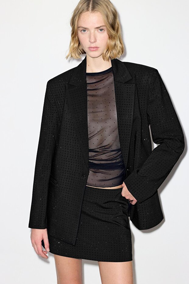 Parlak taşlı kruvaze blazer - 3