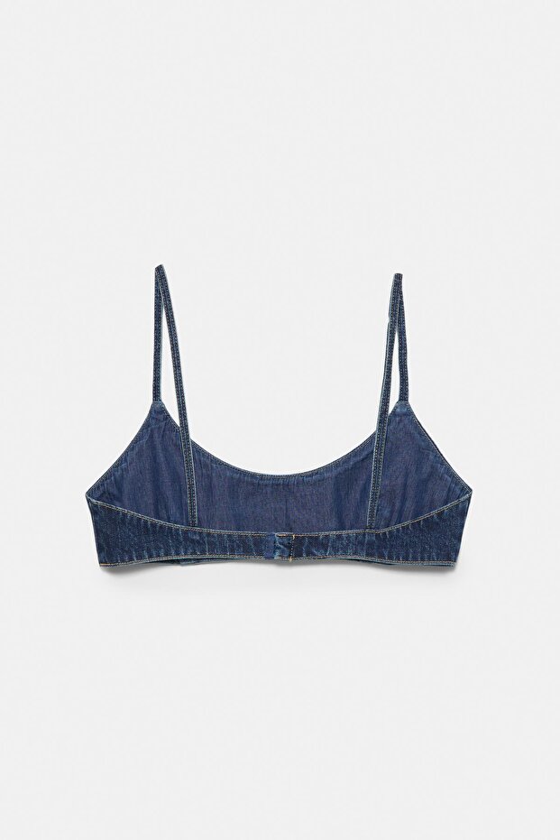 Eyelet detaylı denim top - 5