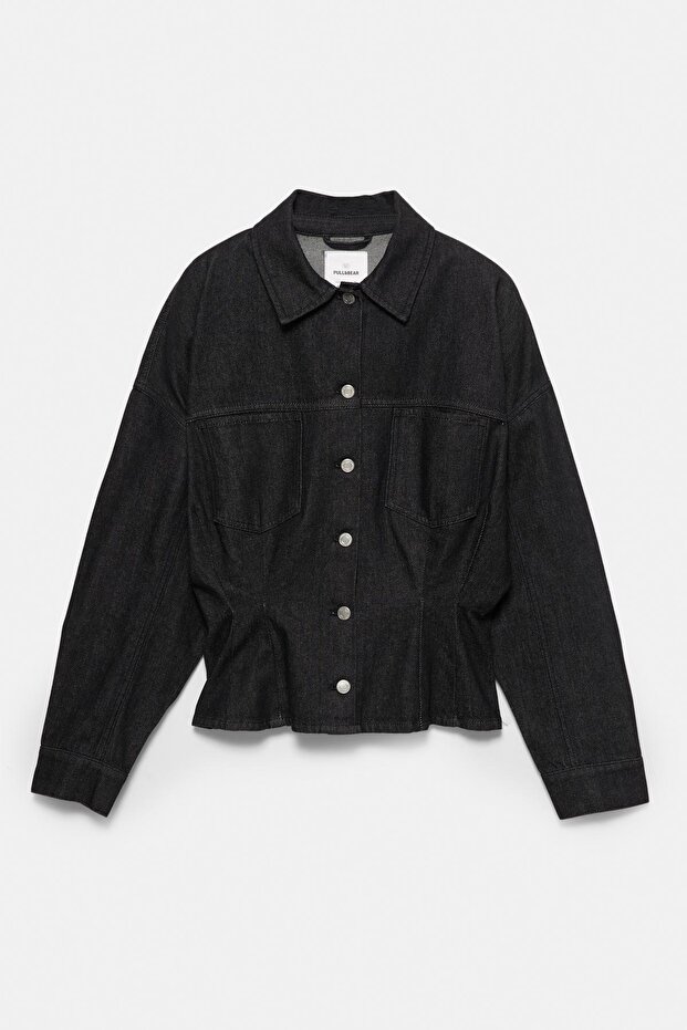 Dikişli dar kesim denim gömlek - 6