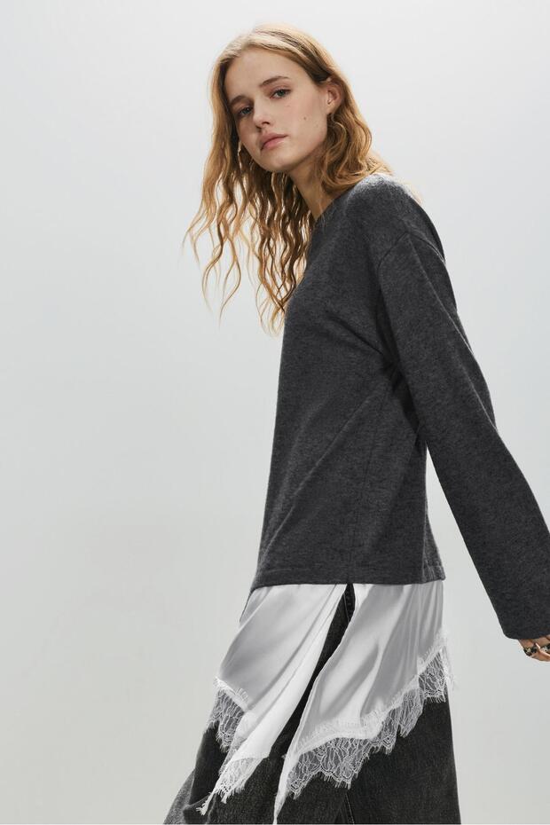 Dantel detaylı t-shirt - 1