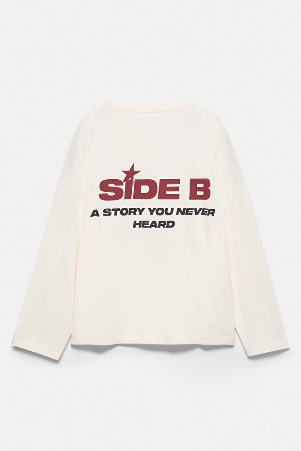 Grafik baskılı beyaz t-shirt - 6