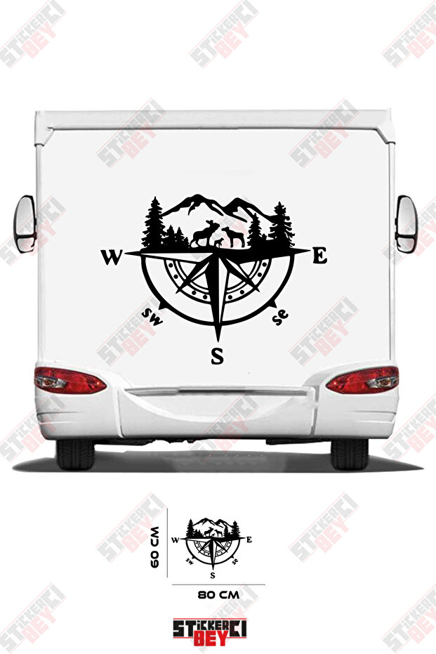 Camper Sticker Coating with Mountain and Compass Image