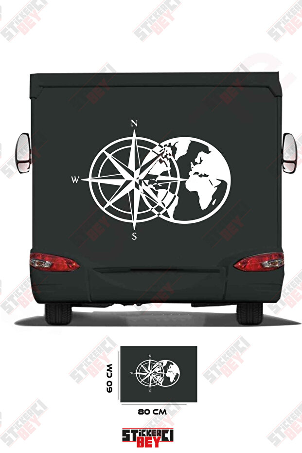 Compass and World Visualized Caravan Sticker Coating