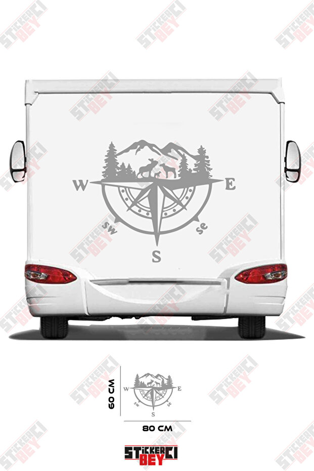 Camper Sticker Coating with Mountain and Compass Image