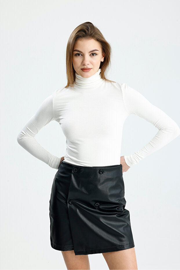 Women's White Long Sleeve High Neck Viscose Blouse