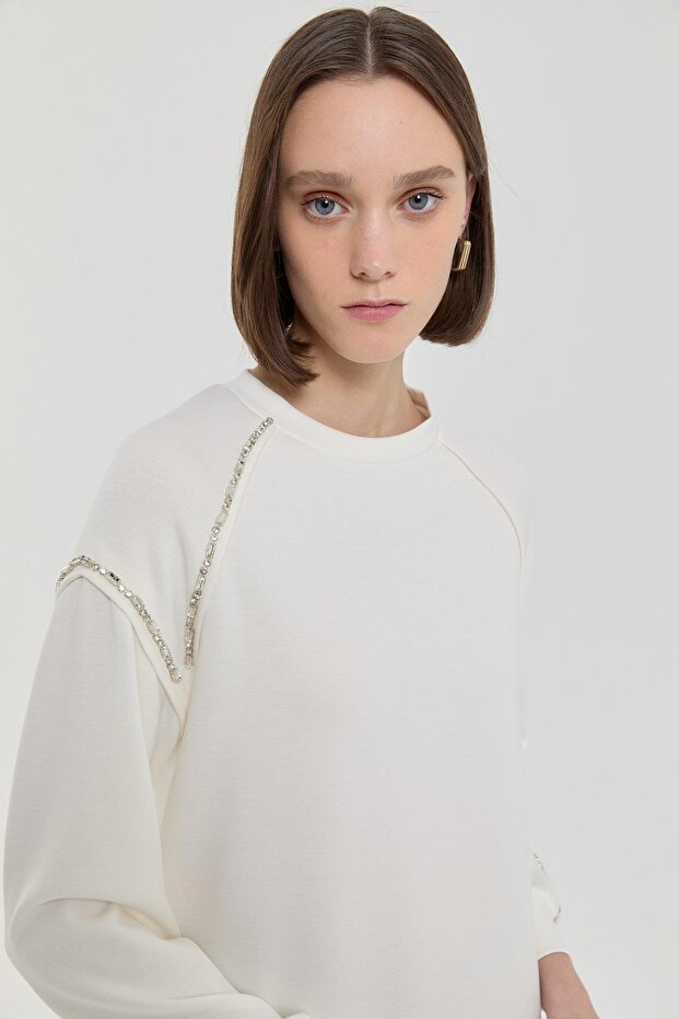 Taş Detaylı Örme Sweat - 5