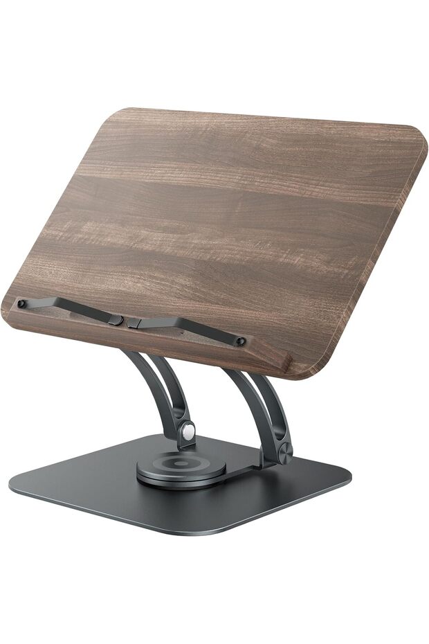 Gray Modern Foldable Book Stand for Reading, Adjustable 360° Swivel Base with Elastic Page C - 1