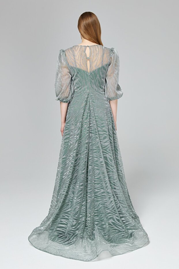 Simli Balon Kol Abiye Mint - 8