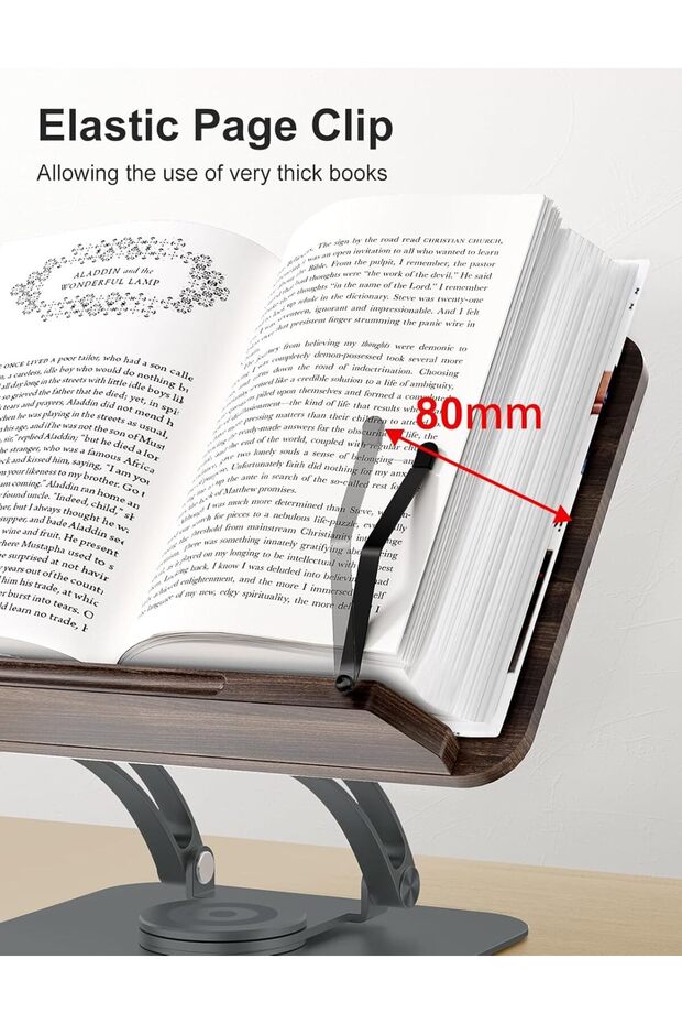 Gray Modern Foldable Book Stand for Reading, Adjustable 360° Swivel Base with Elastic Page C - 5