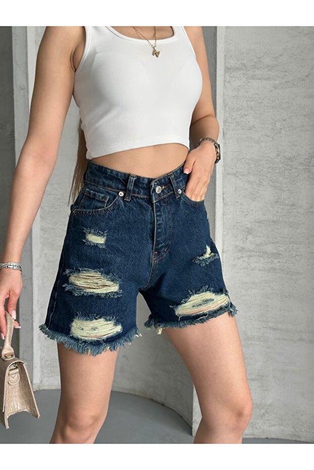 Women's High Waist Tassel Denim Jeans Shorts