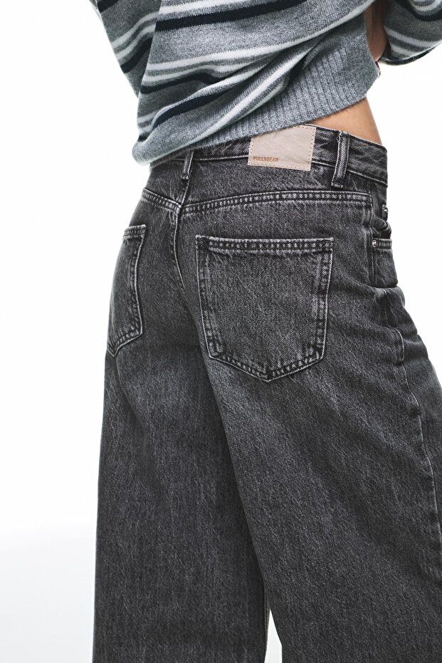 Geniş paça düşük bel jean - 3
