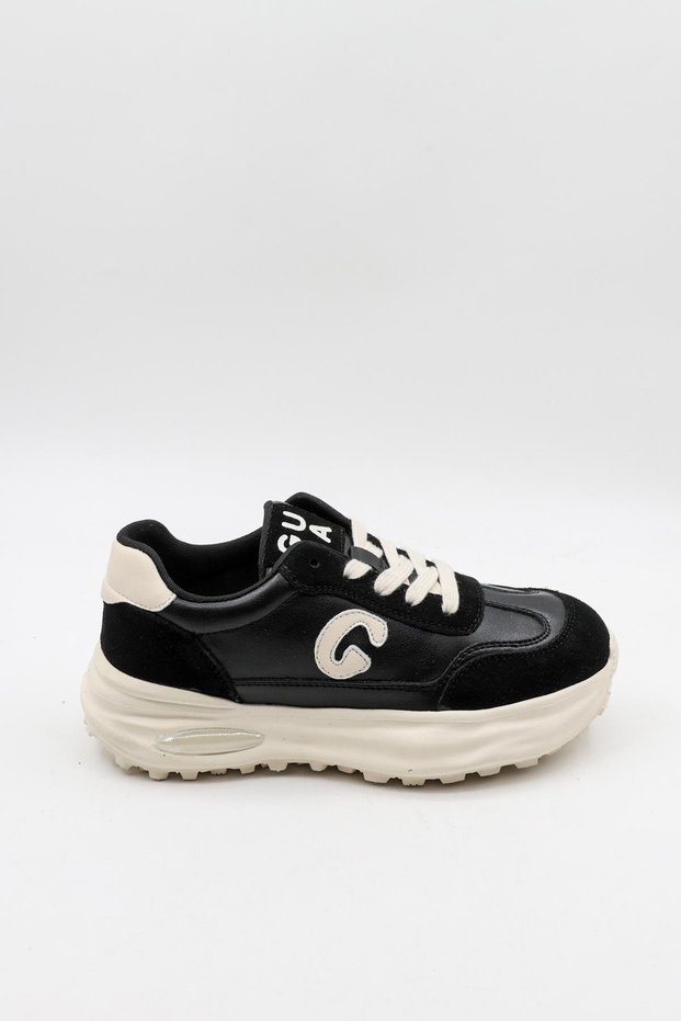 Women's Lace-Up Leather Casual Sports Shoes Gj318 - Black - 36