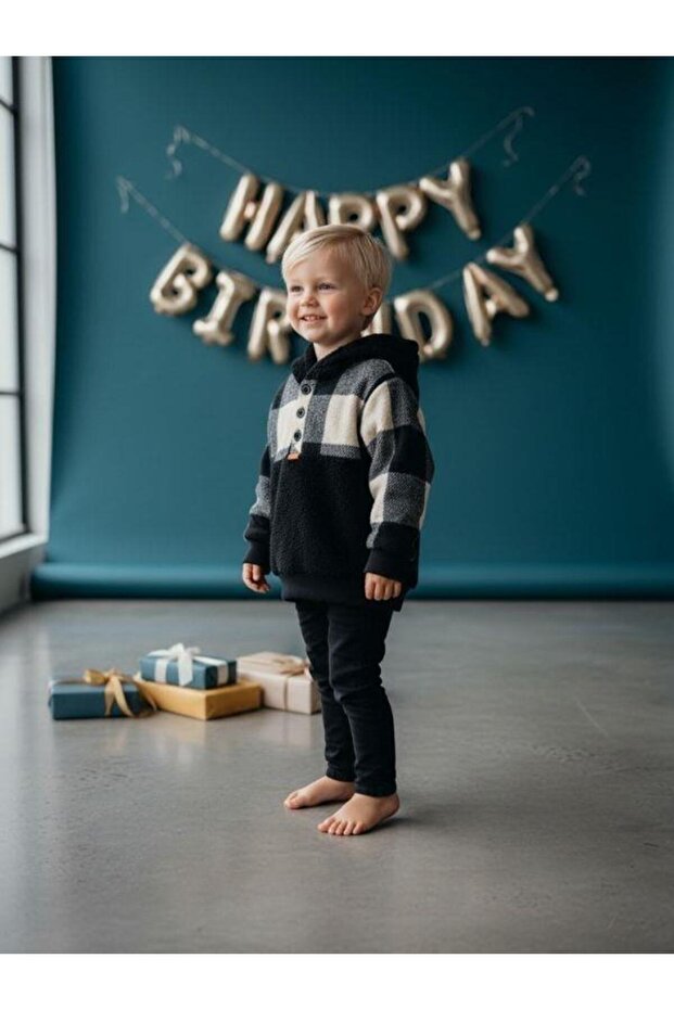 سترة رياضية للأولاد مطبوع من القطيفة ذات نمط منقوش بأزرار - 2