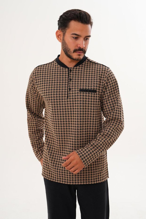 Men's Starry Plaid Brown Pajama Set 8033