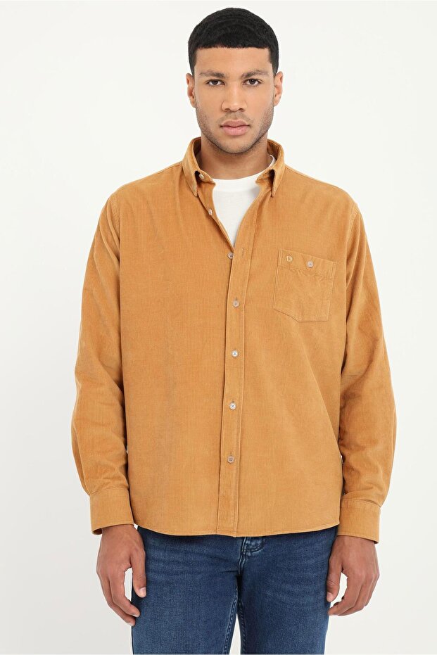Men's Regular Fit Long Sleeve Camel Shirt
