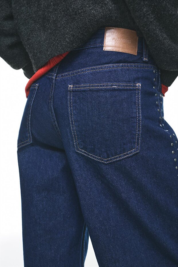 Zımbalı geniş paça jean - 4