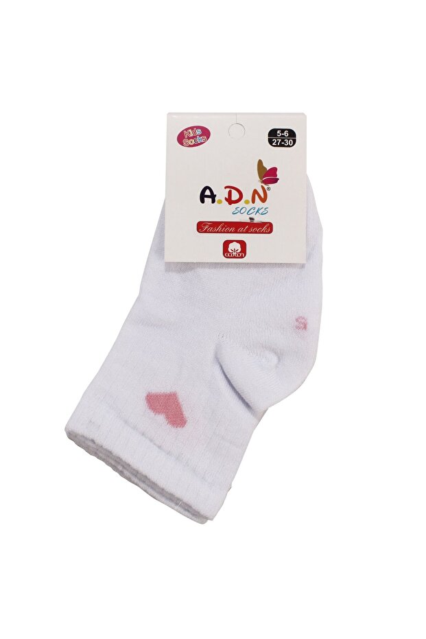 Girl's White Pink Heart Patterned Booties Socks