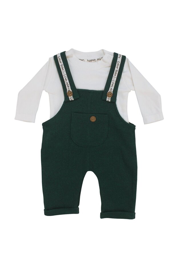 Baby Boy White Green Waffle Salopetli Double Suit