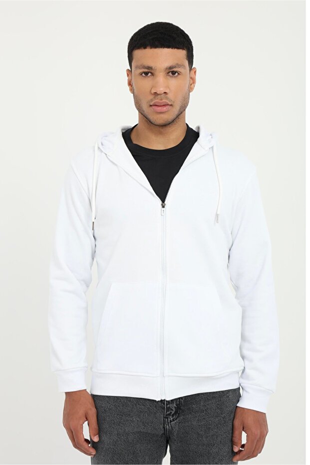 Men's Regular Fit Hooded White Sweatshirt