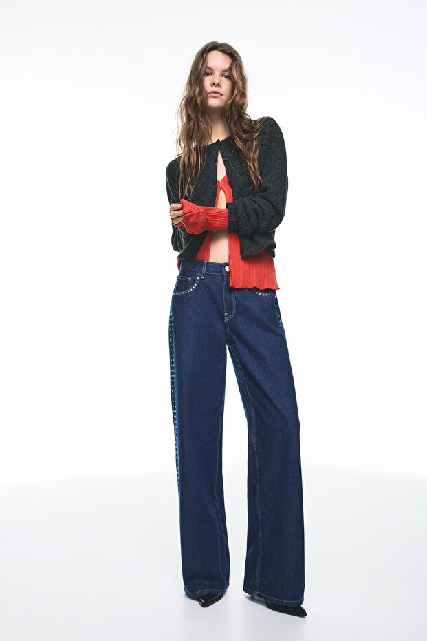 Zımbalı geniş paça jean - 2