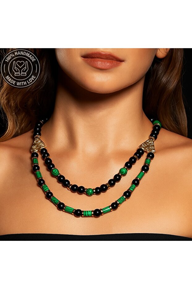 Onyx Malachite Natural Stone Pendant with Power and Evil Eye Protection Energy