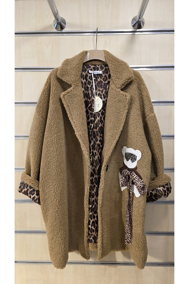 Plush Coat with Leopard Lining Inside - 1