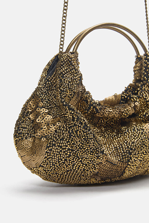 Metal saplı boncuklu çanta - 4