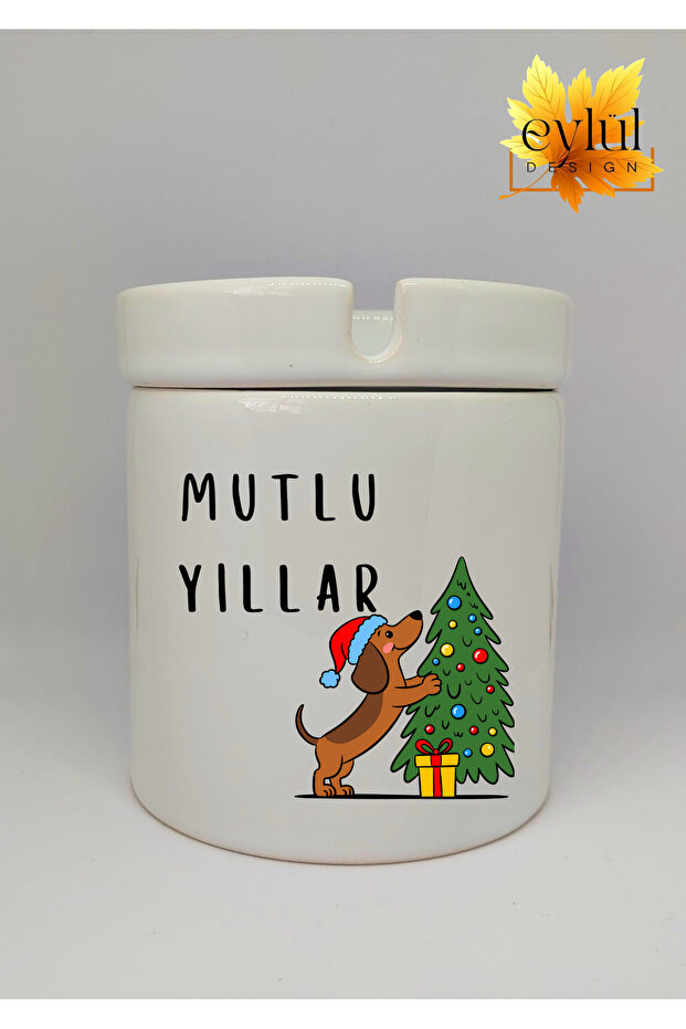 Cute Dog with a Christmas Hat Happy New Year Printed Ceramic Ashtray Odorless Coaster