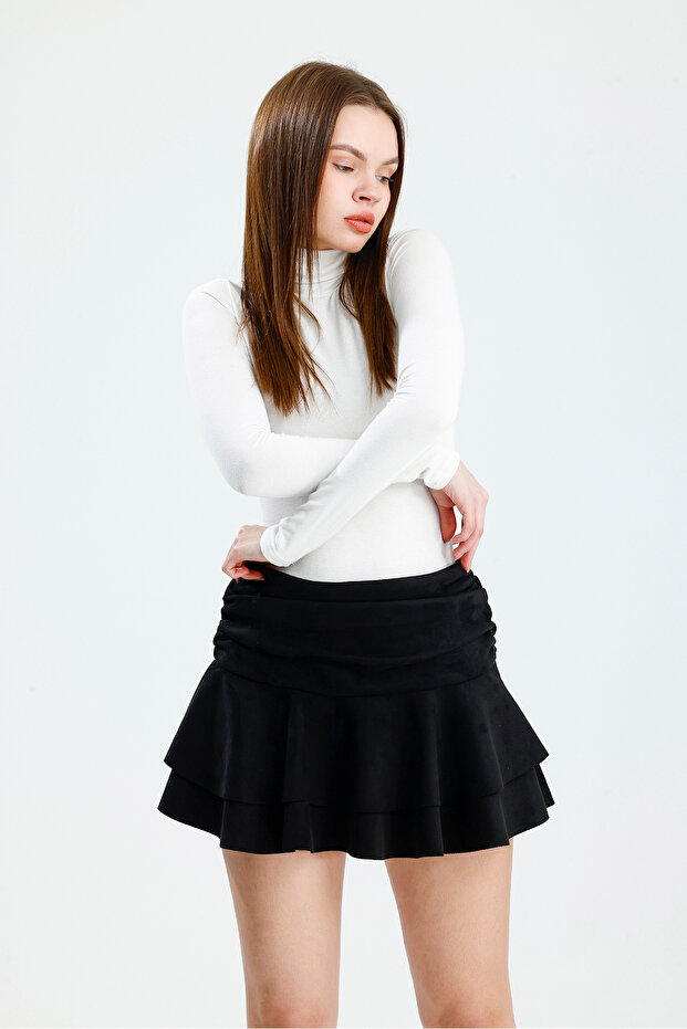 Süet Astar Şortlu Mini Etek - 6