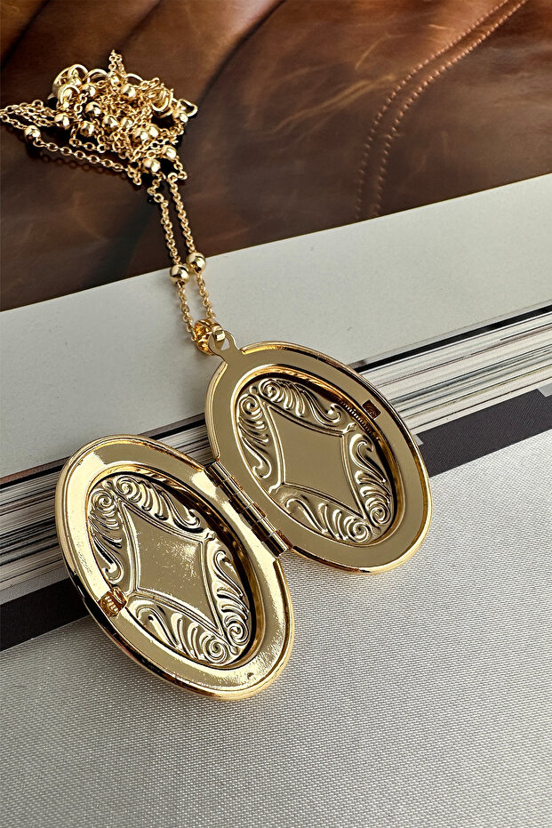 قلادة بيضاوية منقوشة بغطاء قابل للفتح (68 سم) - 2