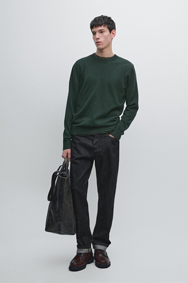 Bisiklet yaka pamuklu yünlü triko kazak - 1