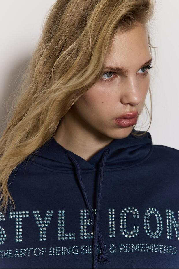 Simli kapüşonlu sweatshirt - 2