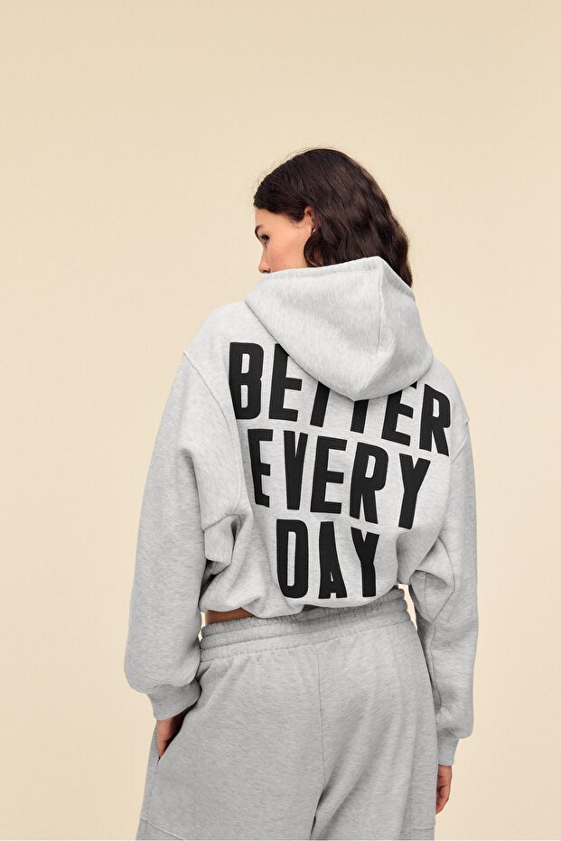 Baskılı kapüşonlu bomber sweatshirt - 4