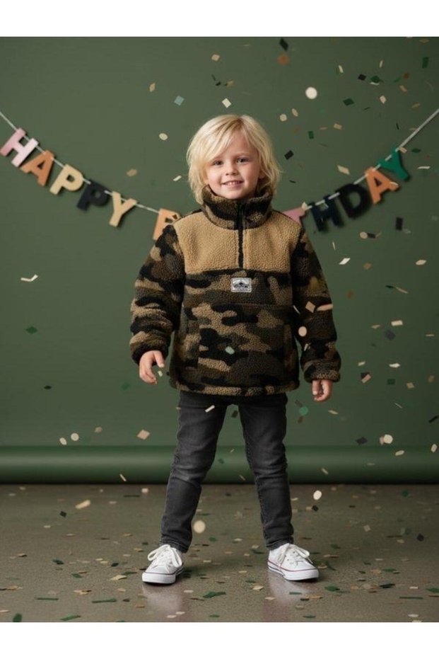 Boy's Camouflage Pattern Half Zipper Fleece Sweatshirt