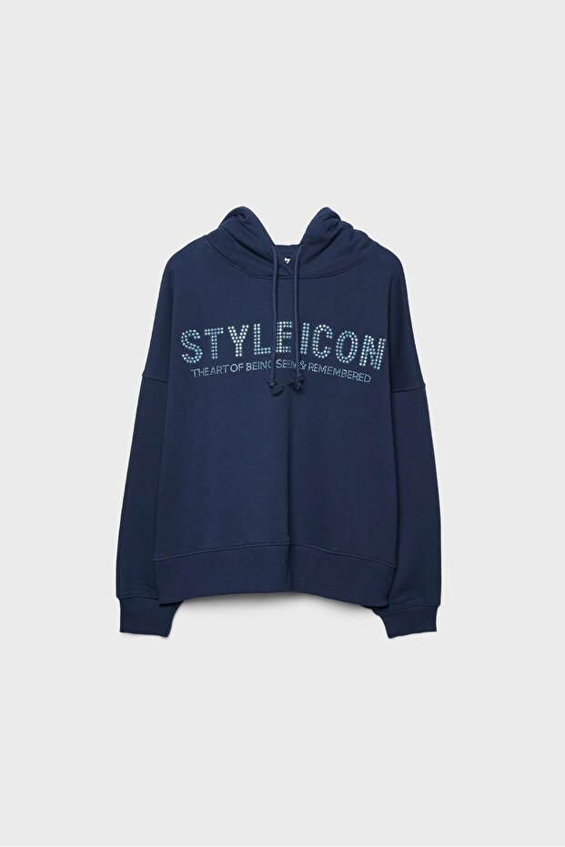 Simli kapüşonlu sweatshirt - 5