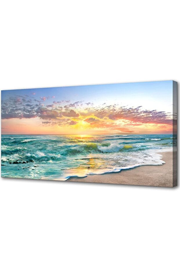 Teal Blue Ocean Beach Canvas Wall Art, Large Framed Decor for Home 60x120cm