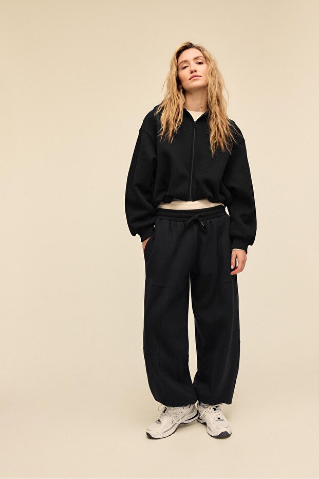 Baskılı kapüşonlu bomber sweatshirt - 2