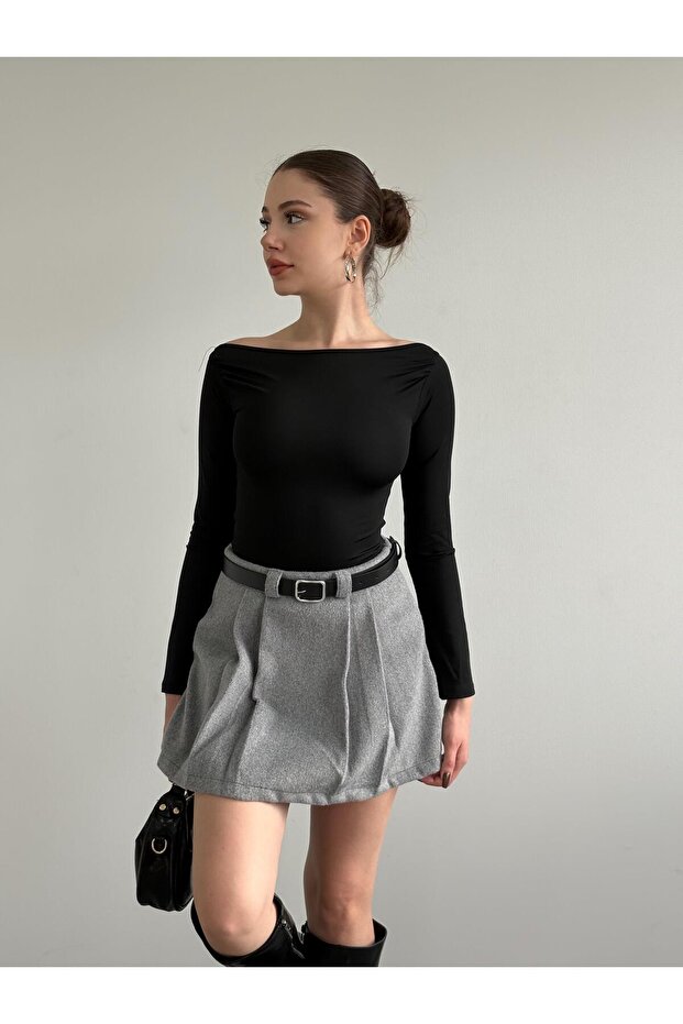 Kaşe Kemerli Şort Etek - 5