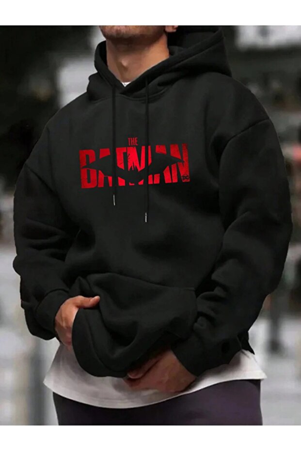 Unisex Black Oversized Hooded 100% Cotton 3 Thread B Printed Hoodie Wide Size