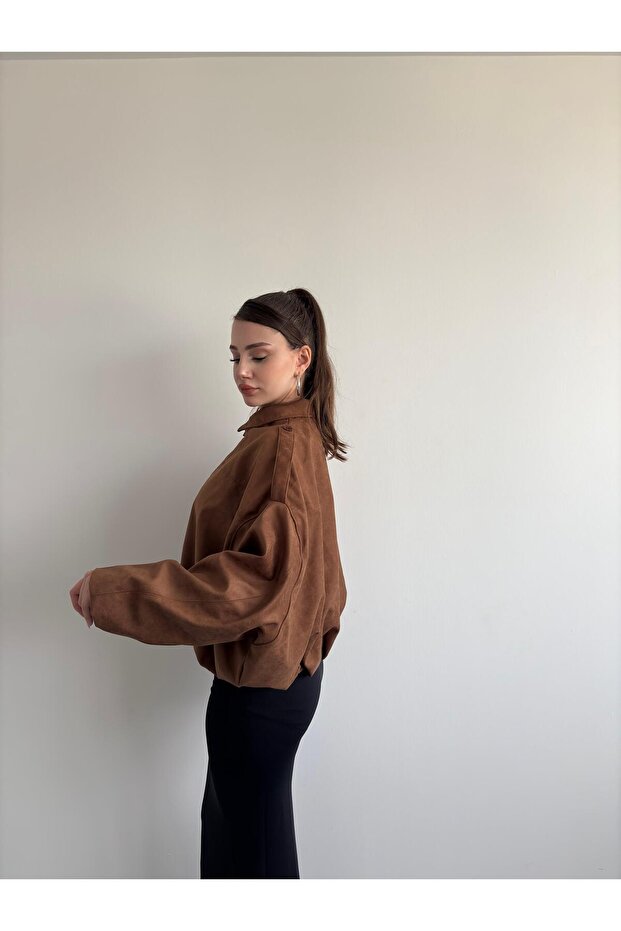 Süet Oversize Bomber - 4