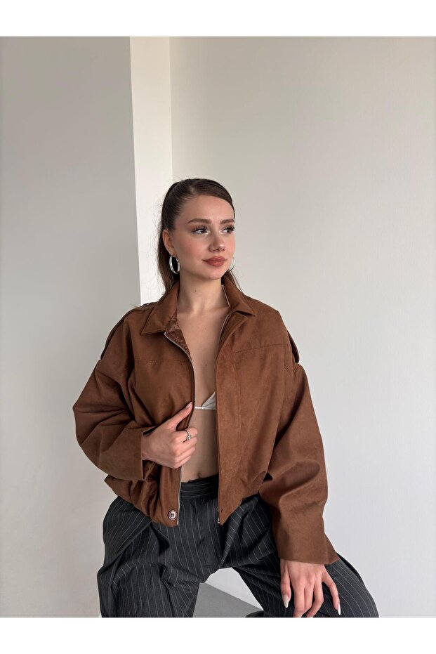 Süet Oversize Bomber - 2