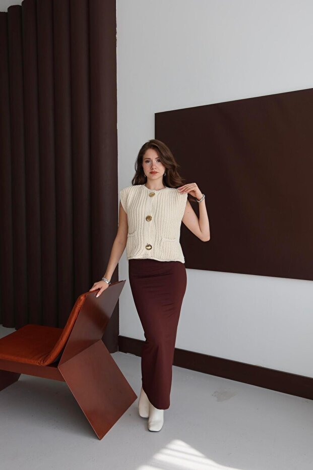 Düğme Detay Triko - 1