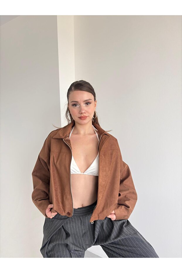 Süet Oversize Bomber - 5