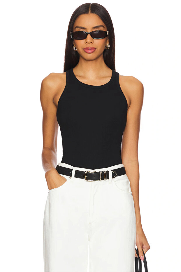 Women's Black Halter Neck Bodycon Double Layer Stretchy Sandy Fabric Tank Top