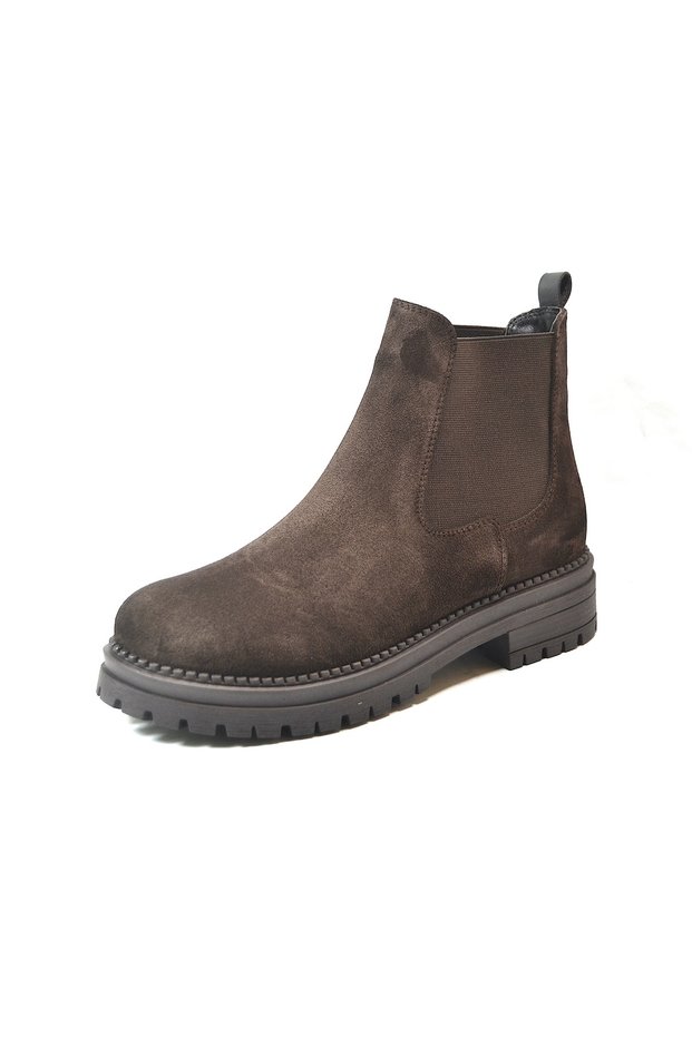 Dl.0087 Genuine Leather Nubuck Brown Thick Sole Women's Boots