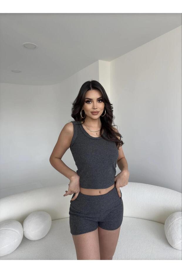 Fitilli Şort Crop Basic Takım - 4